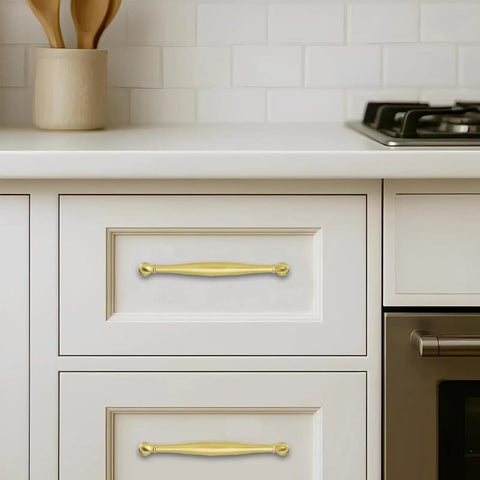 Tough As Nails Brushed Brass Cabinet Pulls 10 Pack 8 Inch Hole Center Heavy Duty Modern Drawer Handles on white kitchen drawers.