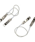 Close-up of Pro Fencing Mask Cord Set For Foil And Saber, 2 Pack, Clear Wire with copper and head clamp clip, anti bend connection.