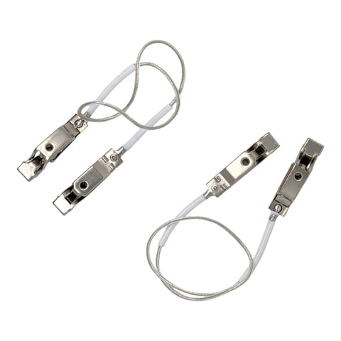 Close-up of Pro Fencing Mask Cord Set For Foil And Saber, 2 Pack, Clear Wire with copper and head clamp clip, anti bend connection.