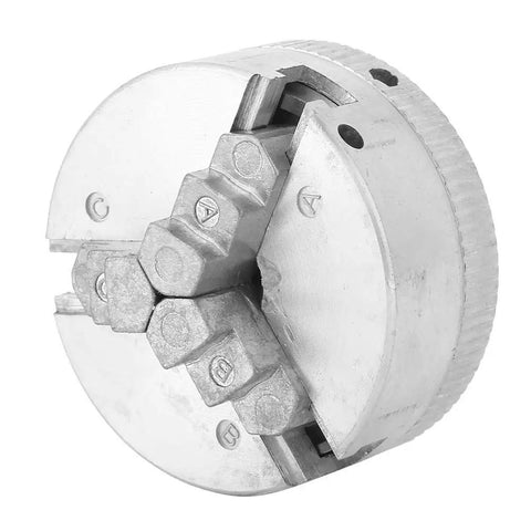 Rock Solid Three Jaw Lathe Chuck For Mini Metal Lathes crafted from thick zinc alloy, showing jaw mechanism and screw details.