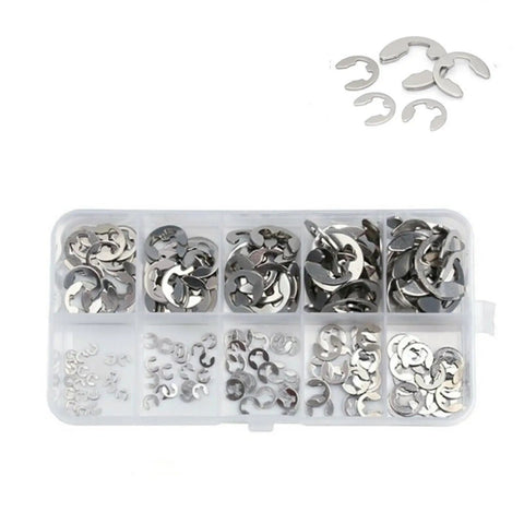 200 Piece E Clip Circlip Washer Set Kit Stainless Steel 304 External Snap Rings For Shafts 1.2 To 15 Mm in plastic organizer