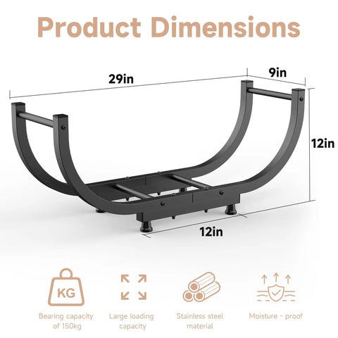 Heavy Duty 29 Inch Firewood Rack For Indoor Or Outdoor Use Sturdy Iron Log Holder With Big Capacity Storage dimensions
