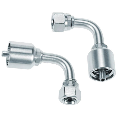 QWORK 1/4in hydraulic elbow fittings, 90° JIC female, 37°; 2-pack nickel-plated steel
