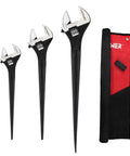 3-Piece Spud Wrench Set With Kitbag, 10 Inch 12 Inch 16 Inch Adjustable Wrenches, Dual SAE and Metric Scales, with roll-up bag
