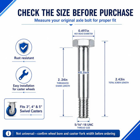Real Deal Heavy Duty Caster Wheel Bolt Kit 5/16 18 Thread By 2.24 Inch Carbon Steel Fasteners Built Tough No Hassle For Shopping Carts Trolleys Hand Trucks Flatbed Replacement Hardware 50 Pack