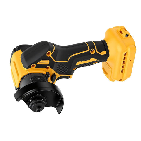 Badass Cordless Mini Circular Saw And Angle Grinder Combo Featuring A Brushless Motor That Delivers 12000 RPM side view with black and yellow design.