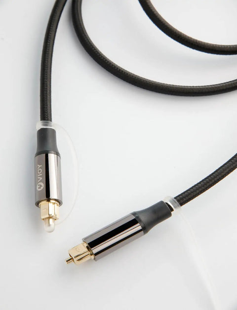 Toslink Digital Optical Audio Cable 6.6 Feet Fiber Optic Braided Cord with aluminum connectors for soundbar and home theater.
