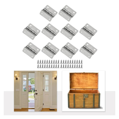 Heavy Duty Ball Bearing Door Hinges Set of 10 Tri Fold Hinges for Vintage Wooden Chests and Cupboards Stainless Steel Build With Quiet Close and Smooth Operation Tough as Nails for Everyday Use, 10-pack with screws