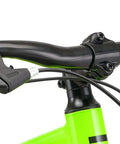 Close-up of handlebars and brake levers on Status 24 Inch Kids Mountain Bike With 21 Speeds, Aluminum Full Suspension Frame, Steel Rear Triangle