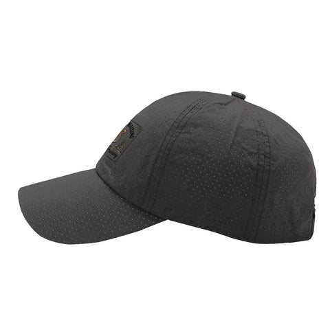 Lightweight Womens Cap With Jesus Praising Graphic, Breathable Ventilated Dark Grey Hat For Everyday Wear side view