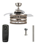 Retractable 36 Inch Ceiling Fan With Lights And Remote In Brushed Nickel, Quiet Motor, Energy Efficient, components shown