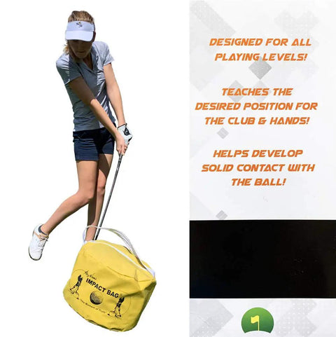 Golfer using Golf Impact Bag Swing Trainer for Point of Impact Practice, Waterproof and Durable Training Aid for alignment and contact