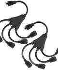 2 Pack 20 Inch 1 To 4 Extension Cord Splitter With 16/3 SJTW 3 Prong Power Cords Indoor And Outdoor Use ETL Listed Black Outlet Saver