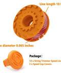 Easy Install Edger Spool Replacement 10ft 0.065 Inch For Worx Weed Eater String Trimmer WG154 WG155 WG175 WG180 with cover and caps