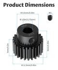 Pinion Gear 48P 20T With 1/8 Inch Shaft Hole For RC Cars And Gearboxes 3.175mm Shaft 11.5mm Diameter 9mm High Built From AISI 1045 Steel With Blackened Finish For Rugged Rust And Wear Resistance; dimension view