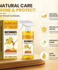 Premium Natural Beeswax Wood Polish Spray That Really Hits Different For Kitchen Cabinets Dining Tables And Hardwood Floors in a 120ml bottle.