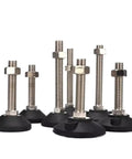 6 Pack Adjustable Furniture Glide Leveling Feet With Nylon Base And Threaded Joint, stainless steel rods, black pads
