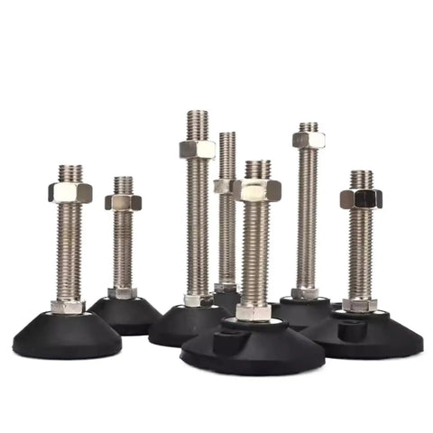 6 Pack Adjustable Furniture Glide Leveling Feet With Nylon Base And Threaded Joint, stainless steel rods, black pads