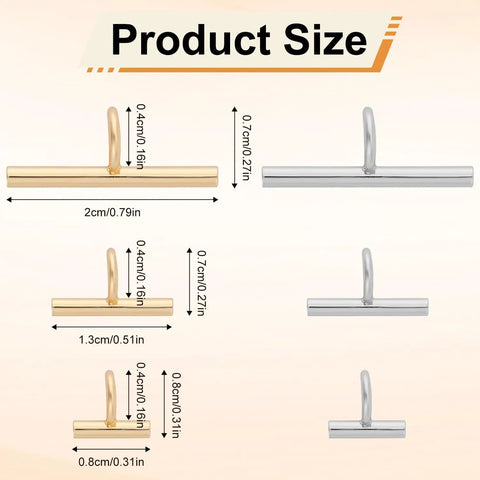 Must Have 6 Pack Pin To Pendant Converters In Gold And Silver Copper Finish For DIY Jewelry Making Pendant Converter Pin Necklace Adapters Compatible With 8mm 13mm And 20mm Components, showing product size dimensions.