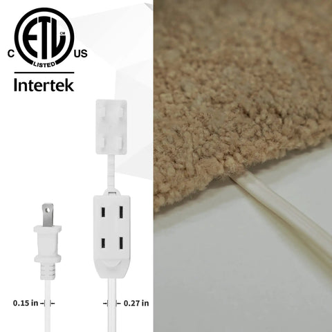Beefy Two Prong Four Foot Extension Cable With Three Outlets Flat Power Cord Tamper Guard ETL Listed, white cable under carpet