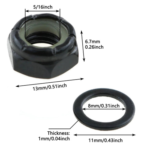 Two Sets Black Imperial Hex M8 Skateboard Side Nut Washers With Non Slip Rubber Ring Built Tough For Skateboard And Longboard Axle Hardware