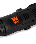 Black 1 Amp Variable Speed Rotary Tool Kit With 100 Plus Accessories, front view, includes spindle lock for cutting, sanding, grinding.