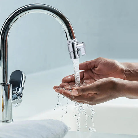 3 Way Sink Faucet Diverter Valve Copper Adapter For Portable Washer And Countertop Dishwasher Splitter With Aerator Hose Connector Easy Install And No Tools Required For Quick Setup And Strong Water Flow attached to a kitchen faucet, water flowing.