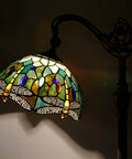 Stained Glass Tiffany Floor Lamp With Amber Dragonfly Shade Arching Gooseneck Adjustable Reading Light 66 Inch Tall Bronze Base