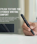 Person holding 4 In 1 Pen Light And Writing Tool, 120 Lumen USB C Rechargeable EDC Pen With Green Beam, showing grip texture.