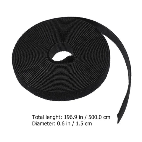 Keep Your Workstation Crisp With These Hella Durable Reusable Hook And Loop Cable Ties For Seamless Daily Cord Organization Clean Wire Management And Firm Bundling In Black, rolled black cable tie measuring 196.9 inches.