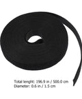 Heavy Duty Reusable Self Gripping Cable Ties Wire Management Straps Black 196.9" long, 0.6" diameter nylon strap for organizing cables.