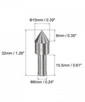 Front view of 6mm Shank Dead Center Ejector Pin For Mini CNC Lathe Beads Machine Pro Grade 45 Steel 10mm Diameter Plum Tip Cone For Drill Chuck Black Oxide Finish 32mm Total Length with dimensions.
