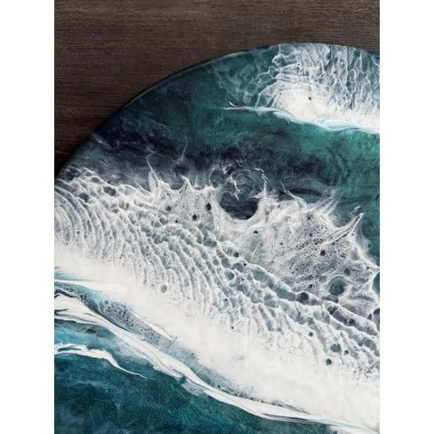 18 Inch Lazy Susan Rotating Table Organizer With Coastal Beach Decor for kitchen countertop and dining table, close-up view