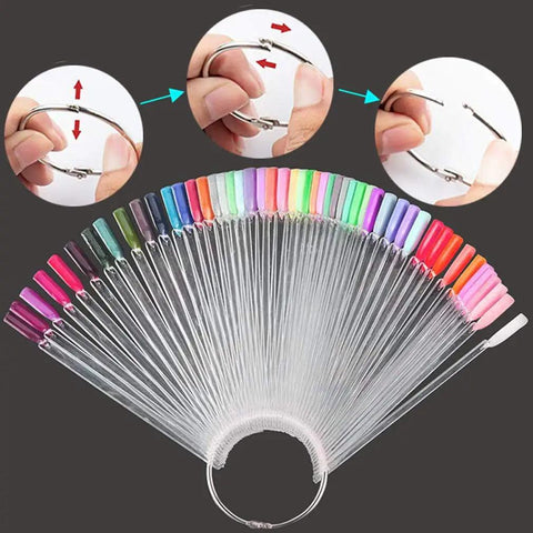 Clear Nail Swatch Sticks With Ring Fan Shape Nail Art Display Tips 150 Pcs False Nail Sample Sticks For Nail Practice Color