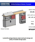 Top Shelf Workhorse Gray Steel Workbench Module For Tight Garages And Active Job Sites Compact Industrial Workstation with drawers.