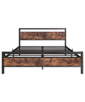 Top Tier Queen Platform Bed Frame With Solid Wooden Headboard Heavy Duty Steel Base Extra Under Bed Storage Noise Free No Box Spring Setup Straight Up Durable For Your Prime Chill Zone with vintage wood finish.