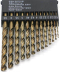 Cobalt drill bits set, 13 pcs, 1.5–6.5 mm, M35 high-speed steel, Amazon brand