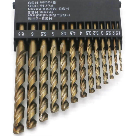 Cobalt drill bits set, 13 pcs, 1.5–6.5 mm, M35 high-speed steel, Amazon brand