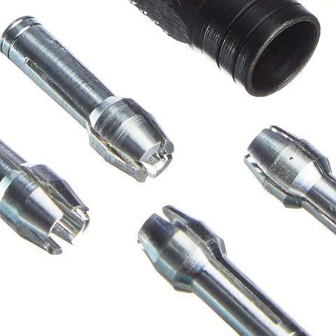 Collets Kit For Rotary Tools With Four Collets And One Collet Nut, Includes 0.8mm, 1.6mm, 2.4mm And 3.2mm Sizes, metal collets close-up