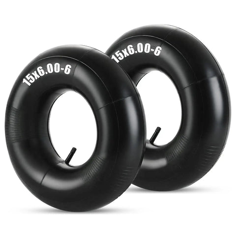 Two Pack Heavy Duty Inner Tubes 15x6.00-6 with TR-13 valve stem, suitable for lawn mowers, ATVs, go-karts, and wheelbarrows