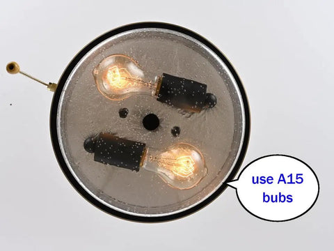 Top view of Industrial Farmhouse Close-To-Ceiling Light Fixture With Pull Chain Matte Black 2-Light Flush Mount Seeded Glass Shade