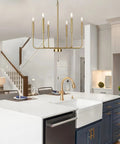 Farmhouse Style Gold Candle Chandelier With Brushed Brass Finish 6 Light Mid Century Branches Ceiling Fixture For Dining Room