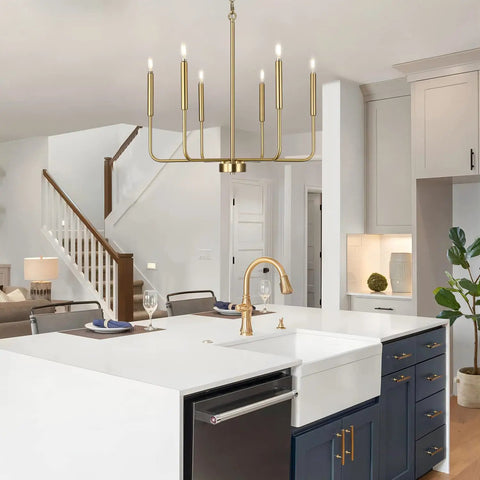 Farmhouse Style Gold Candle Chandelier With Brushed Brass Finish 6 Light Mid Century Branches Ceiling Fixture For Dining Room