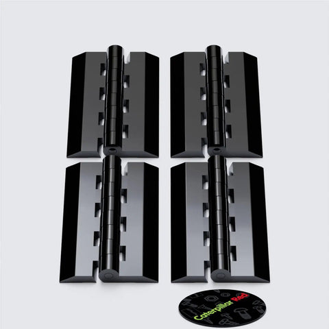 Self Adhesive Black Acrylic Hinges 75mm Height 45mm Width Piano Hinge Pack Of 4 No Glue Needed Durable Tape On Mounts For Cabinets Boxes And Craft Projects DIY Friendly For Drawers Lids Jewelry Boxes Dollhouses And More displayed on a white background.