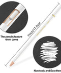 White Charcoal Pencils Set, Pack of 12 for Drawing and Highlighting, showing 4mm core, 7 inch length, white marks on black