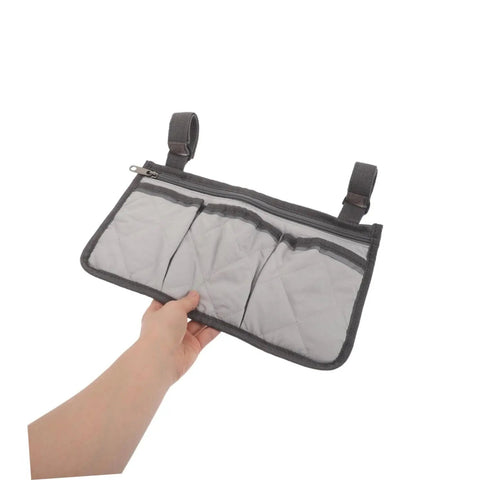 Safety Bed Rail Organizer With Four Pockets And Large Capacity Strap Bag for nursing care beds, gray side hanging storage