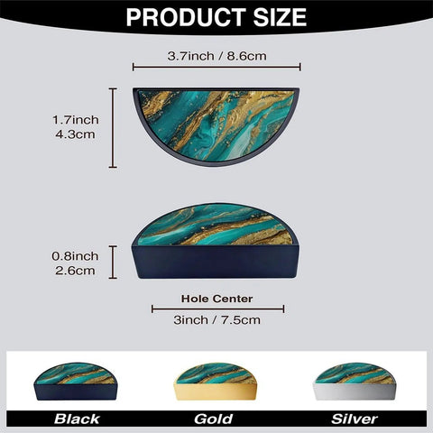 2 Pack Dope Teal And Gold Textured Fluid Art Cabinet Pulls With Black Semicircle Drawer Handles 3 Inch Hole Center