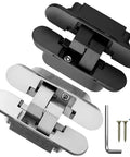 Three Dimensional Invisible Door Hinges For Wooden Doors And Aluminum Frame Doors Hidden Folding Doors 180 Degree Inside And Outside Open Black Finish Zinc Alloy Die Cast And 304 Stainless Steel Construction