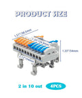 Din Rail Terminal Blocks 4 Pack With 8 Removable Rail Clips Quick Push In Wire Connectors dimensions with orange and blue clips