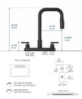 Dimensions and specifications of APPASO 4 Hole Kitchen Faucet Matte Black, Dual Handle with Soap Dispenser.